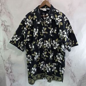 Vintage OP Shirt Mens 2XL Black Green Button Short Hawaiian Tropical Loop Collar